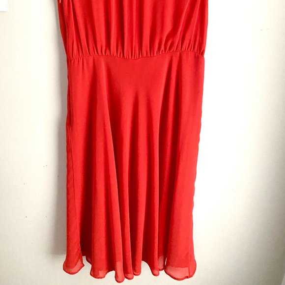 Ann Taylor Chiffon Georgette Orange Midi Dress Size 4 - Picture 14 of 16